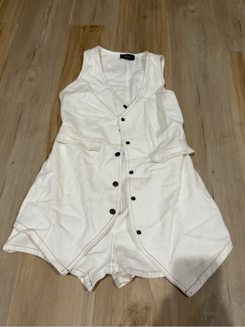 Vici Cream Button-Front Sleeveless Romper